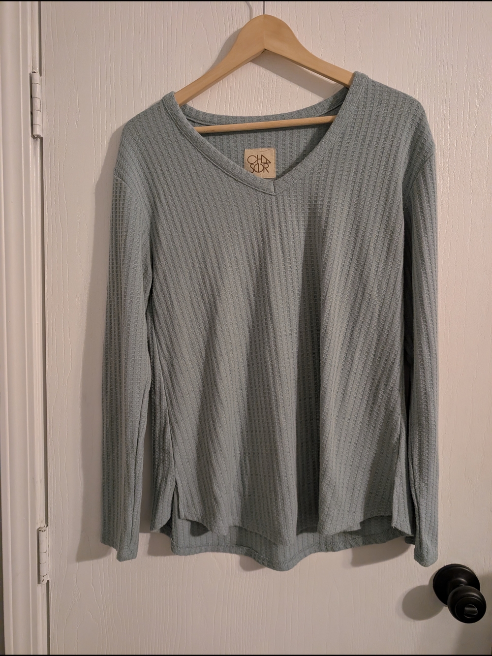 Chaser Sage Green Waffle Knit V-Neck Crop Top